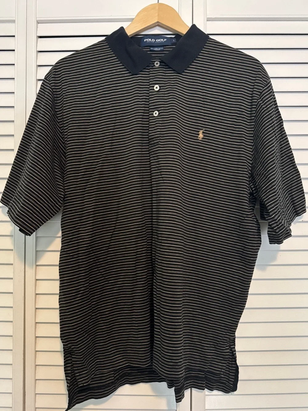 Polo Golf Ralph Lauren Men's Size L Pima Cotton Black Striped Short Sleeves